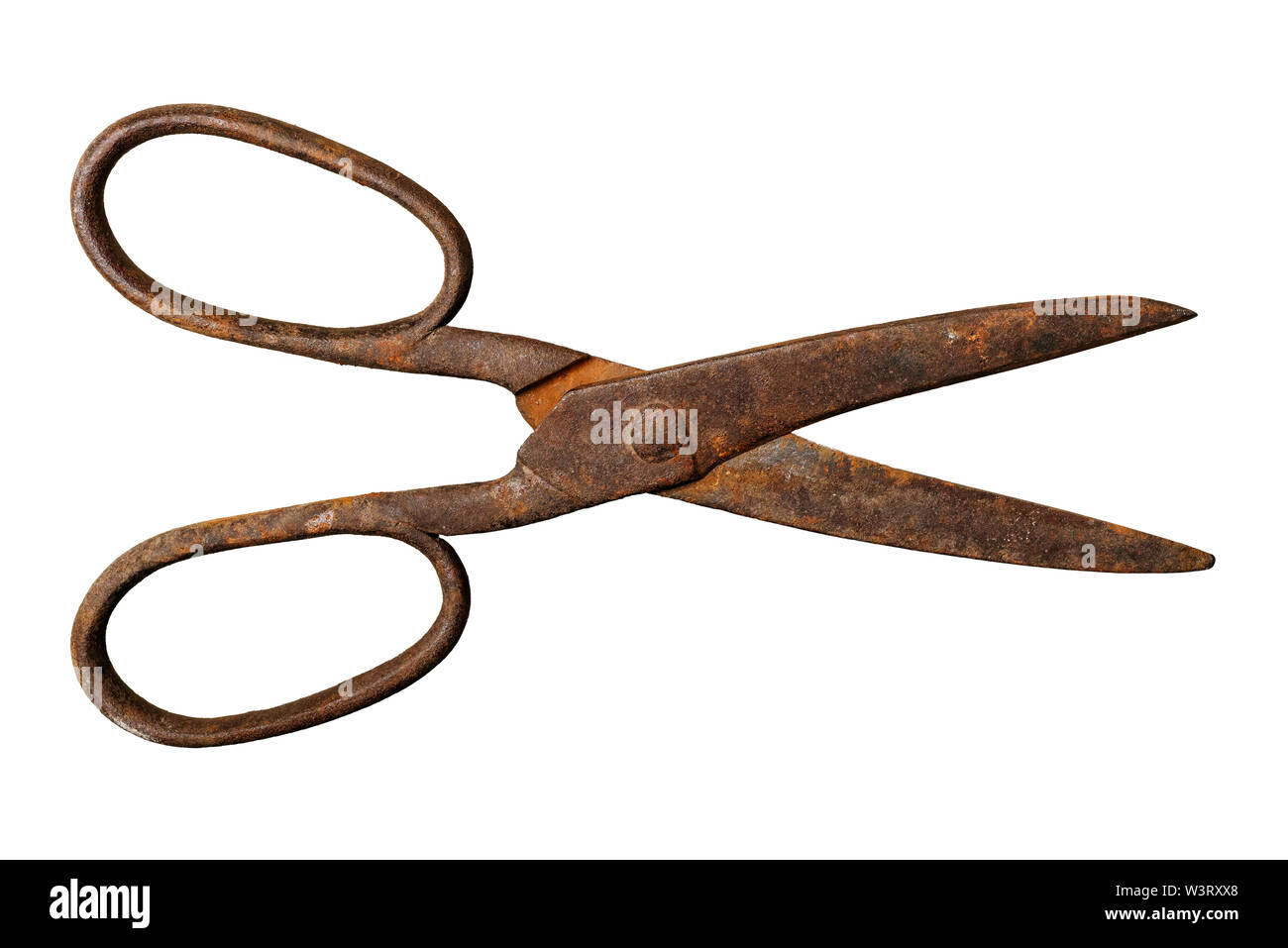 Isolated objects: very old rusty tailor`s scissors on white background Stock Photo